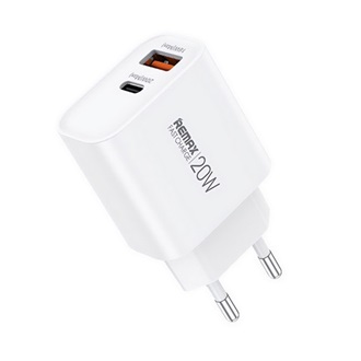 REMAX KIDDY hálózati töltő USB+Type-C aljzat (20W, PD gyorstöltő) FEHÉR