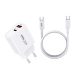 REMAX KIDDY hálózati töltő USB+Type-C aljzat (20W, PD gyorstöltő+ Type-C kábel) FEHÉR