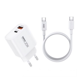 REMAX KIDDY hálózati töltő USB+Type-C aljzat (20W, PD gyorstöltő+ Type-C kábel) FEHÉR