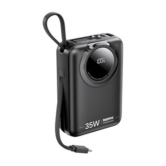 REMAX SCUBA vésztöltő Type-C+lightning aljzat 20000mAh, LED kijelző + fix Type-C kábel, FEKETE