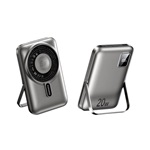 REMAX vésztöltő USB+Type-C aljzat (10000mAh, 15W, wireless, MagSafe, kitámasztó + fix Type-C - lightning kábel) SZÜRKE