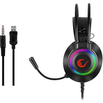 Rampage Fejhallgató - RM-K27 X-JAMMER (7.1, mikrofon, 3,5 mm Jack, hangerőszabályzó, nagy-párnás, fekete, RGB LED)