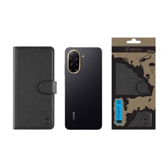 Redmi A5 4G TACTICAL FIELD NOTES tok álló, bőr hatású FLIP, prémium, FEKETE