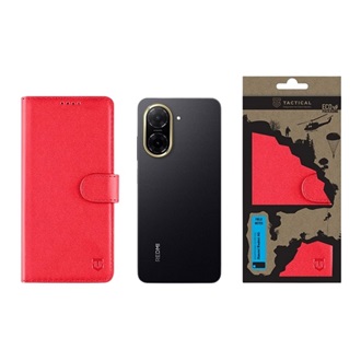 Redmi A5 4G TACTICAL FIELD NOTES tok álló, bőr hatású FLIP, prémium, PIROS