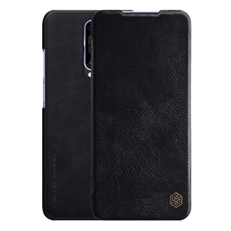 Redmi K30 NILLKIN QIN tok álló, bőr hatású FLIP, kártyazseb, FEKETE