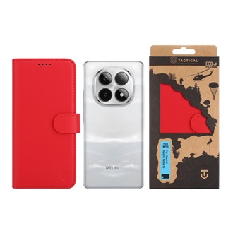 Redmi Note 15 5G TACTICAL FIELD NOTES tok álló, bőr hatású FLIP, prémium, PIROS