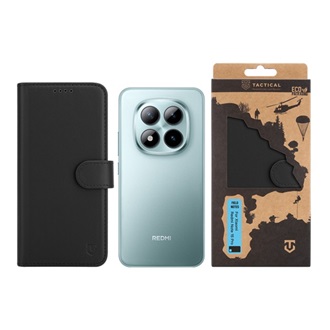 Redmi Note 15 Pro 5G TACTICAL FIELD NOTES tok álló, bőr hatású FLIP, prémium, FEKETE