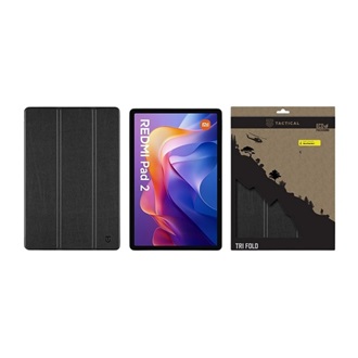 Redmi Pad 2 TACTICAL BOOK TRIFOLD tok álló, bőr hatású aktív FLIP, asztali tartó, FEKETE