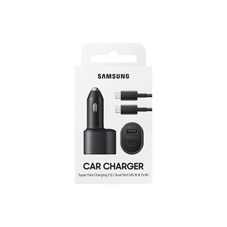 SAMSUNG autós töltő USB+Type-C aljzat 45W, LED + Type-C kábel, FEKETE