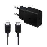 SAMSUNG hálózati töltő Type-C aljzat (15W, gyorstöltő + Type-C kábel) FEKETE (Gigapack csomagolás)