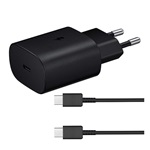 SAMSUNG hálózati töltő Type-C aljzat (25W, PD gyorstöltő 3.0 + EP-DA705BBE Type-C kábel) FEKETE (Gigapack csomagolás)