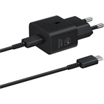 SAMSUNG hálózati töltő Type-C aljzat (25W, GaN, PD gyorstöltő + Type-C kábel) FEKETE (Gigapack csomagolás)