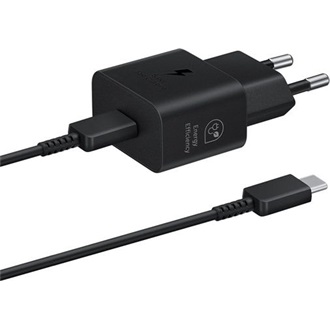 SAMSUNG hálózati töltő Type-C aljzat (25W, GaN, PD gyorstöltő + Type-C kábel) FEKETE (Gigapack csomagolás)