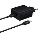 SAMSUNG hálózati töltő Type-C aljzat (45W, PD gyorstöltő + Type-C kábel) FEKETE (Gigapack csomagolás)