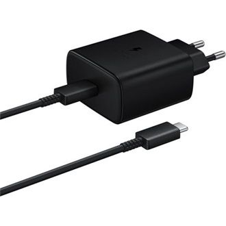 SAMSUNG hálózati töltő Type-C aljzat (45W, PD gyorstöltő + Type-C kábel) FEKETE (Gigapack csomagolás)