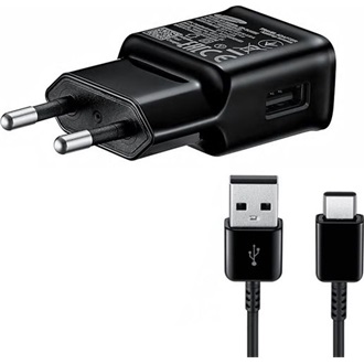 SAMSUNG hálózati töltő USB aljzat (15W, gyorstöltő + Type-C kábel) FEKETE (Gigapack csomagolás)