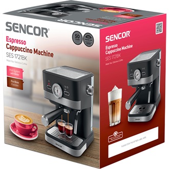SENCOR SES 1721BK Eszpresszó karos kávéfőző, 20bar, víztartály: 1,5L, 1050W, Fekete
