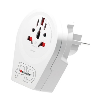SKROSS utazó töltő USB+Type-C aljzat 250V/2.4A, földelt, FEHÉR