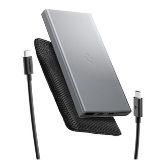 SPIGEN EA2210 vésztöltő USB+2 Type-C aljzat (10000mAh, 22.5W, PD gyorstöltő, LED jelzés + Type-C kábel) SÖTÉTSZÜRKE
