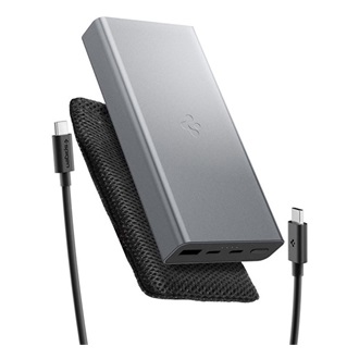 SPIGEN EA3020 vésztöltő USB+2 Type-C aljzat (20000mAh, 30W, PD gyorstöltő, LED jelzés + Type-C kábel) SÖTÉTSZÜRKE