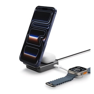 SPIGEN EF302MOQ asztali töltő 2in1 (25W, wireless, MagSafe, AirPods töltő, Qi2) FEKETE