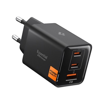 SPIGEN ESSENTIAL EE473EU hálózati töltő USB+2 Type-C aljzat (47W, PD gyorstöltő 3.0) FEKETE