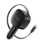 SPIGEN ESSENTIAL EV603BT autós töltő USB+Type-C aljzat (60W, gyorstöltő + fix Type-C kábel) FEKETE