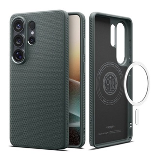 SPIGEN LIQUID AIR szilikon telefonvédő (ütésállóság, légpárnás sarok, rombusz, MagSafe) SÖTÉTZÖLD