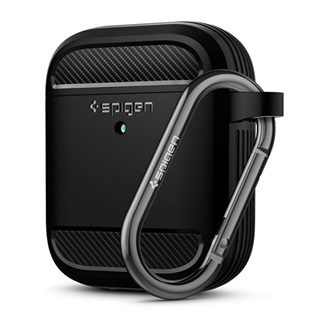 SPIGEN RUGGED ARMOR szilikon tok ütésállóság, karabíner, FEKETE Apple AirPods