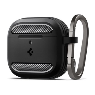 SPIGEN RUGGED ARMOR szilikon tok ütésállóság, karbon minta, FEKETE Apple AirPods 4