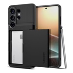 SPIGEN SLIM ARMOR CS szilikon telefonvédő (műanyag hátlap, kártyatartó, ütésállóság, légpárnás sarok) FEKETE