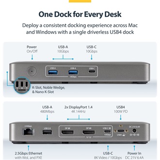 STARTECH DUAL-DP USB4 DOCK 100W PD 144HZ 100W PD DRIVERLESS