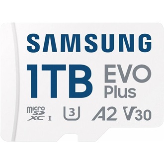 Samsung 1024GB EVO Plus (+adapter) UHS-1 Class10 U3 V30 A2 vízálló ütésálló microSDXC memóriakártya BOX fehér