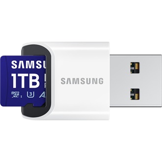 Samsung 1024GB Pro Plus UHS-1 Class10 U3 V30 A2 microSDXC memóriakártya + kártyaolvasó BOX fehér-kék