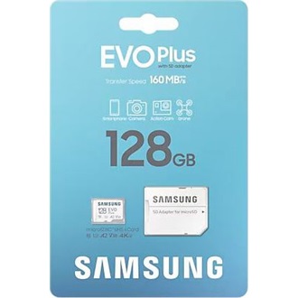 Samsung 128GB EVO Plus (+adapter) UHS-1 Class10 U3 V30 A2 microSDXC memóriakártya BOX fehér