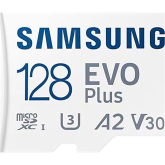 Samsung 128GB EVO Plus (+adapter) UHS-1 Class10 U3 V30 A2 microSDXC memóriakártya BOX fehér