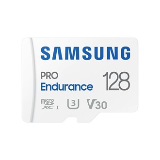 Samsung 128GB PRO Endurance (+adapter) UHS-1 Class10 U3 V30 vízálló ütésálló microSDXC memóriakártya BOX fehér
