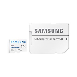 Samsung 128GB PRO Endurance (+adapter) UHS-1 Class10 U3 V30 vízálló ütésálló microSDXC memóriakártya BOX fehér