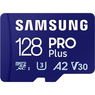 Samsung 128GB PRO Plus UHS-1 Class10 U3 V30 A2 microSDXC memóriakártya + kártyaolvasó BOX fekete
