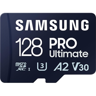 Samsung 128GB PRO Ultimate UHS-1 Class10 U3 V30 A2 vízálló ütésálló microSDXC memóriakártya + kártyaolvasó BOX fehér