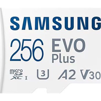 Samsung 256GB EVO Plus (+adapter) UHS-1 Class10 U3 V30 A2 microSDXC memóriakártya BOX fehér