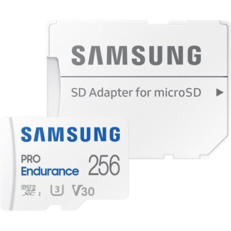 Samsung 256GB PRO Endurance (+adapter) UHS-1 Class10 U3 V30 vízálló ütésálló microSDXC memóriakártya BOX fehér