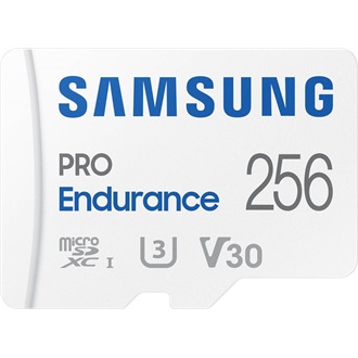 Samsung 256GB PRO Endurance (+adapter) UHS-1 Class10 U3 V30 vízálló ütésálló microSDXC memóriakártya BOX fehér