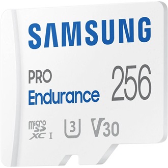 Samsung 256GB PRO Endurance (+adapter) UHS-1 Class10 U3 V30 vízálló ütésálló microSDXC memóriakártya BOX fehér