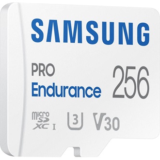 Samsung 256GB PRO Endurance (+adapter) UHS-1 Class10 U3 V30 vízálló ütésálló microSDXC memóriakártya BOX fehér