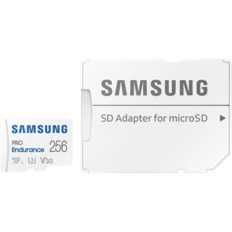 Samsung 256GB PRO Endurance (+adapter) UHS-1 Class10 U3 V30 vízálló ütésálló microSDXC memóriakártya BOX fehér