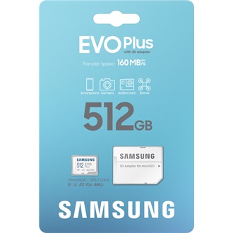 Samsung 512GB EVO Plus (+adapter) UHS-1 Class10 U3 V30 A2 microSDXC memóriakártya BOX fehér