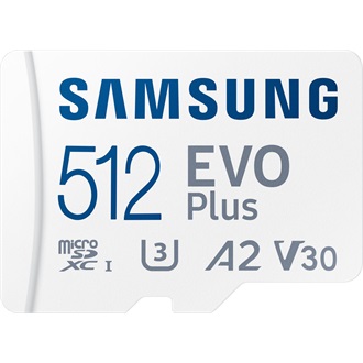 Samsung 512GB EVO Plus (+adapter) UHS-1 Class10 U3 V30 A2 microSDXC memóriakártya BOX fehér