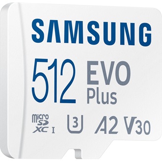 Samsung 512GB EVO Plus (+adapter) UHS-1 Class10 U3 V30 A2 microSDXC memóriakártya BOX fehér