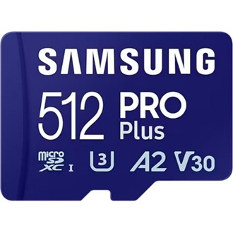 Samsung 512GB PRO Plus UHS-1 Class10 U3 V30 A2 microSDXC memóriakártya + kártyaolvasó BOX fekete